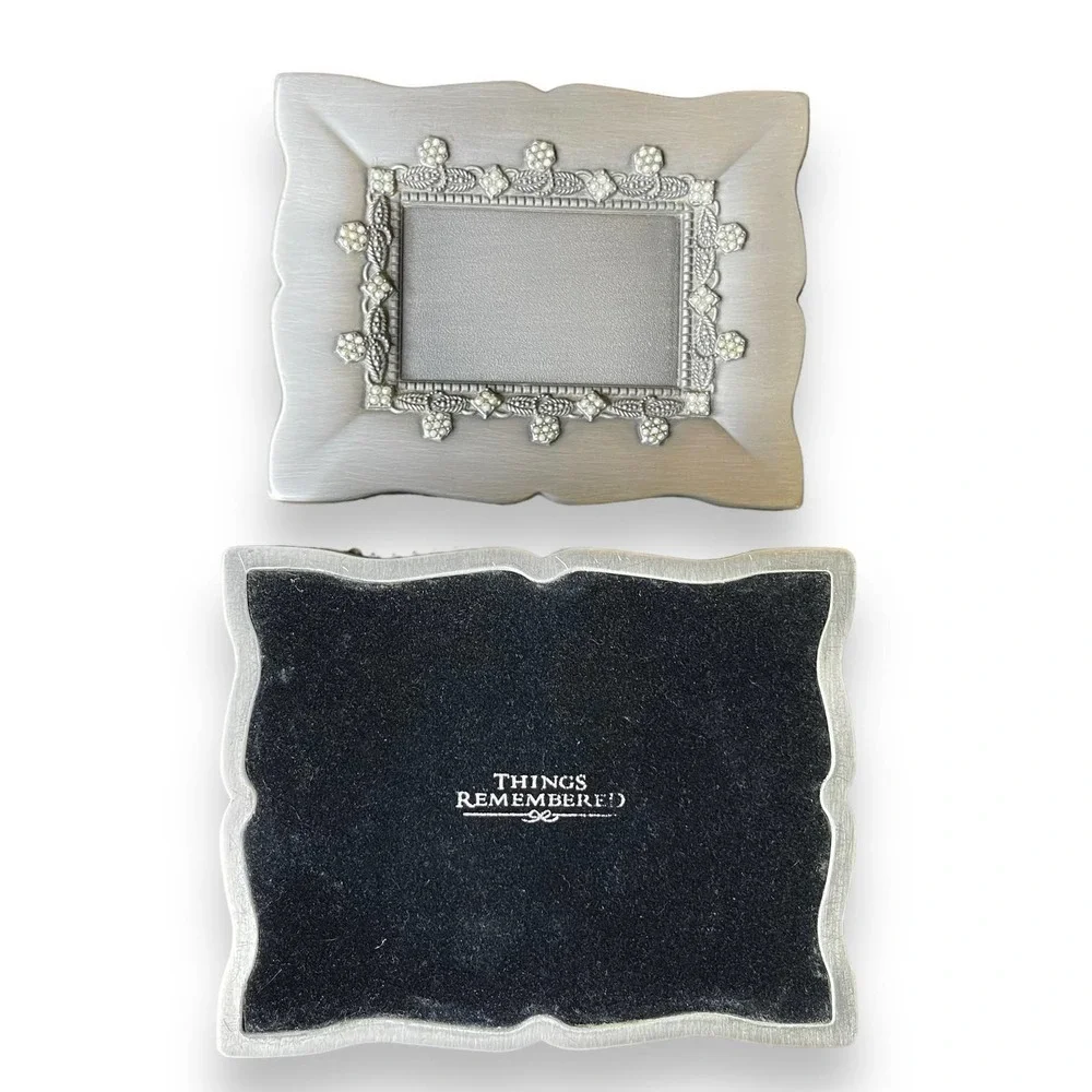 Things Remembered Metal Memory Jewelry Trinket Box Faux Pearls Velvet Lining